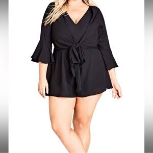 City Chic Romper Black Tie Front Lace 18 NWT